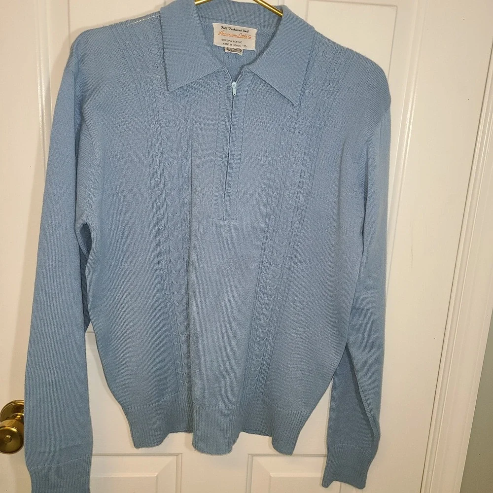 Mens L Vintage Trend Fashion Ban-Lon Polo Shirt Baby Blue 70's Slim Fit